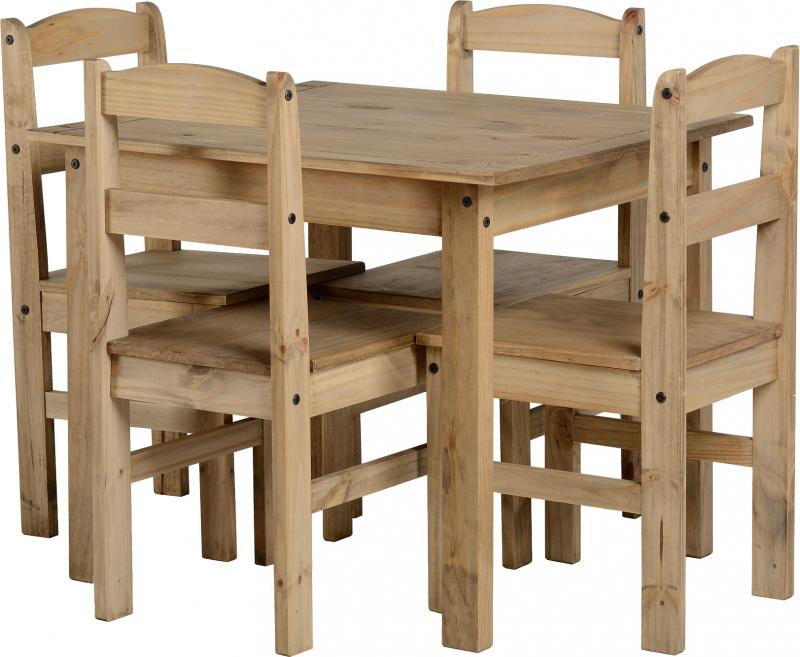 Panama Waxed Pine Dining Table Set with 4 Chairs