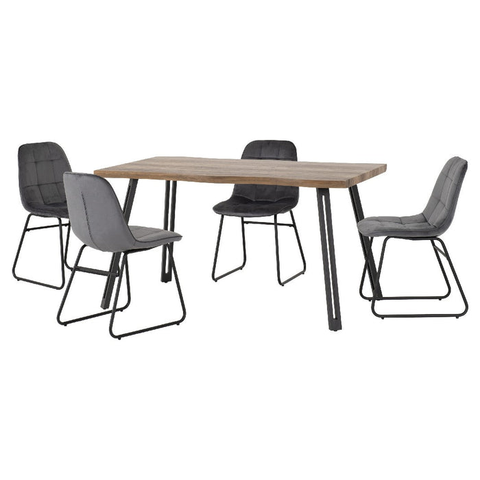 Quebec Wave Edge Dining Set with 4 Velvet Lukas Chairs