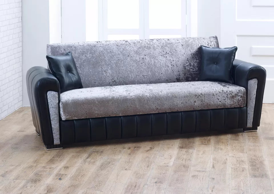 Flora Shimmer 3 Seater Ottoman Storage Sofa Bed Modern Luxury Bedroom - UK Made