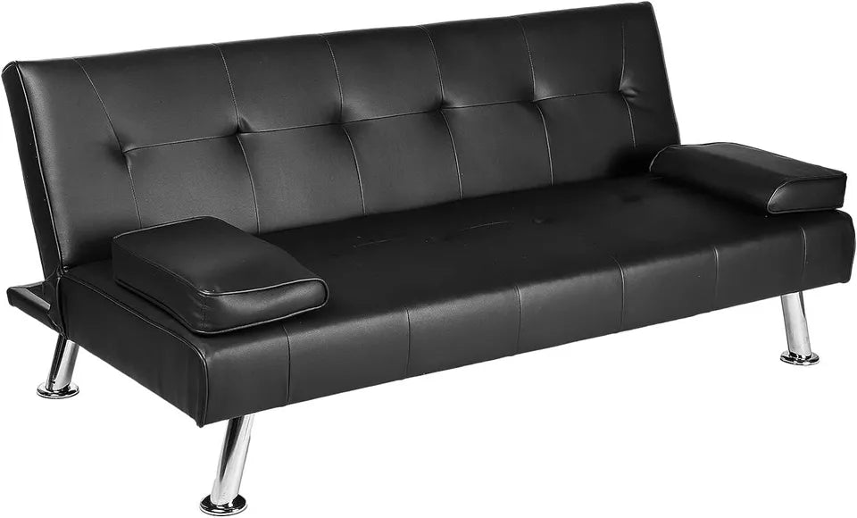 Budget Faux Leather Black Sofa Bed Recliner Couch 3 Seater Modern Design