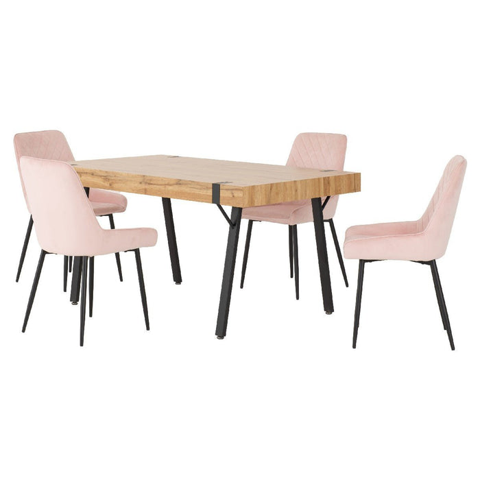 Treviso Industrial Dining Set with 4 Velvet Avery Chairs