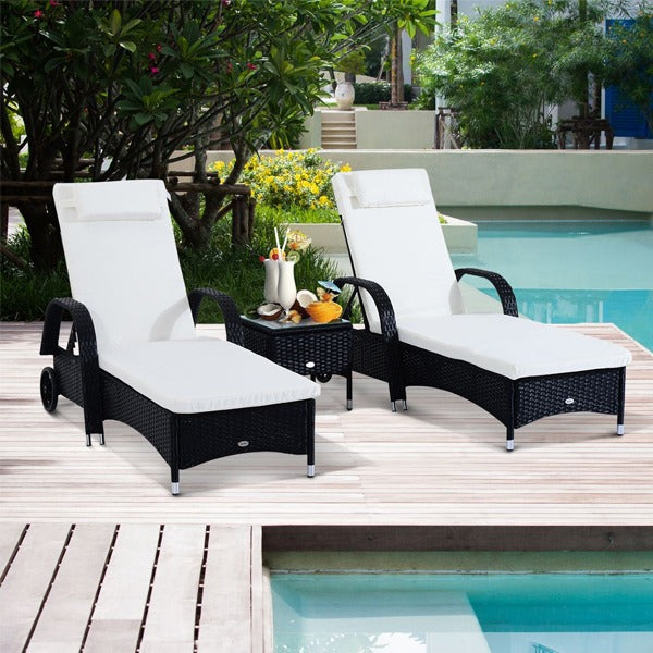 3 Piece Waterproof Rattan Reclining Sun Lounger & Table Set