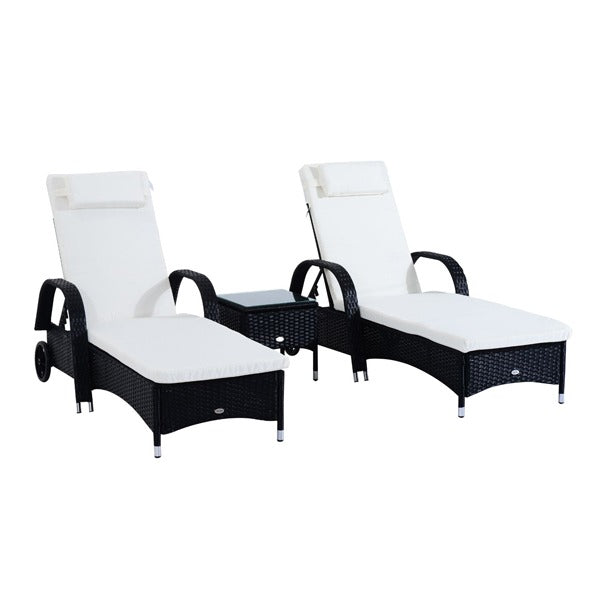 3 Piece Waterproof Rattan Reclining Sun Lounger & Table Set