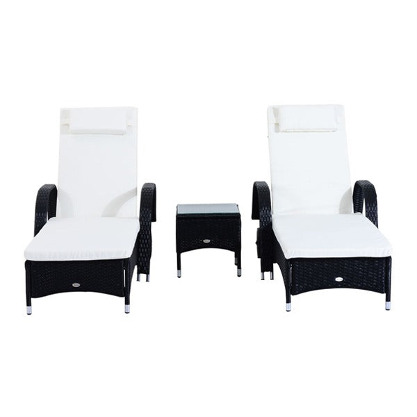 3 Piece Waterproof Rattan Reclining Sun Lounger & Table Set
