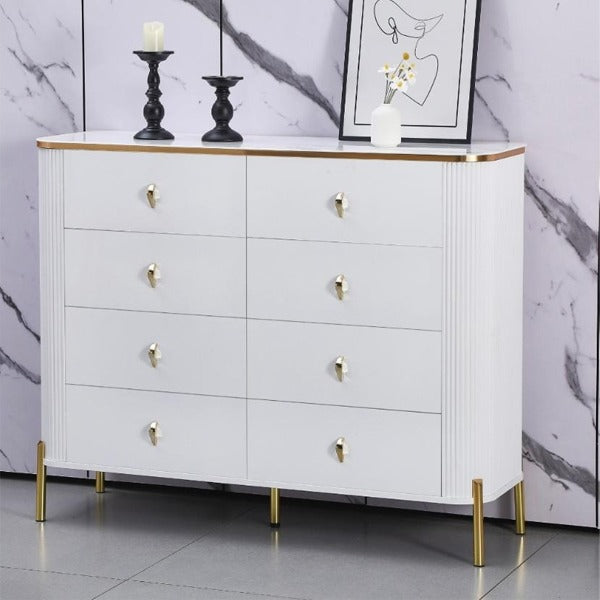 High Gloss Bedroom Dressing Table White And Gold With 8 Drawers — DS Store 