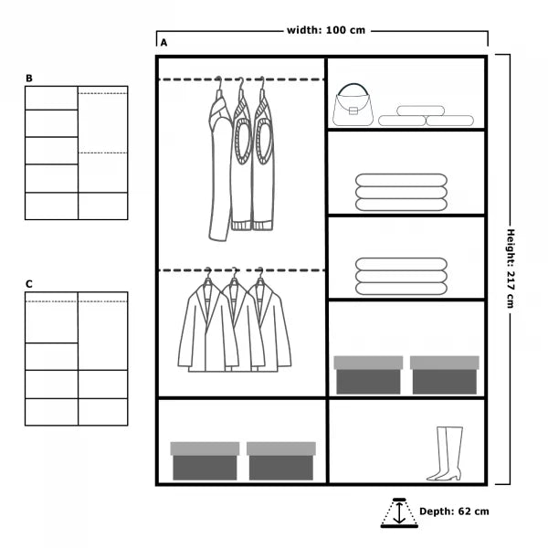 HOUSTON GREY SLIDING WARDROBE 100cm/120cm/150cm/180cm/203cm