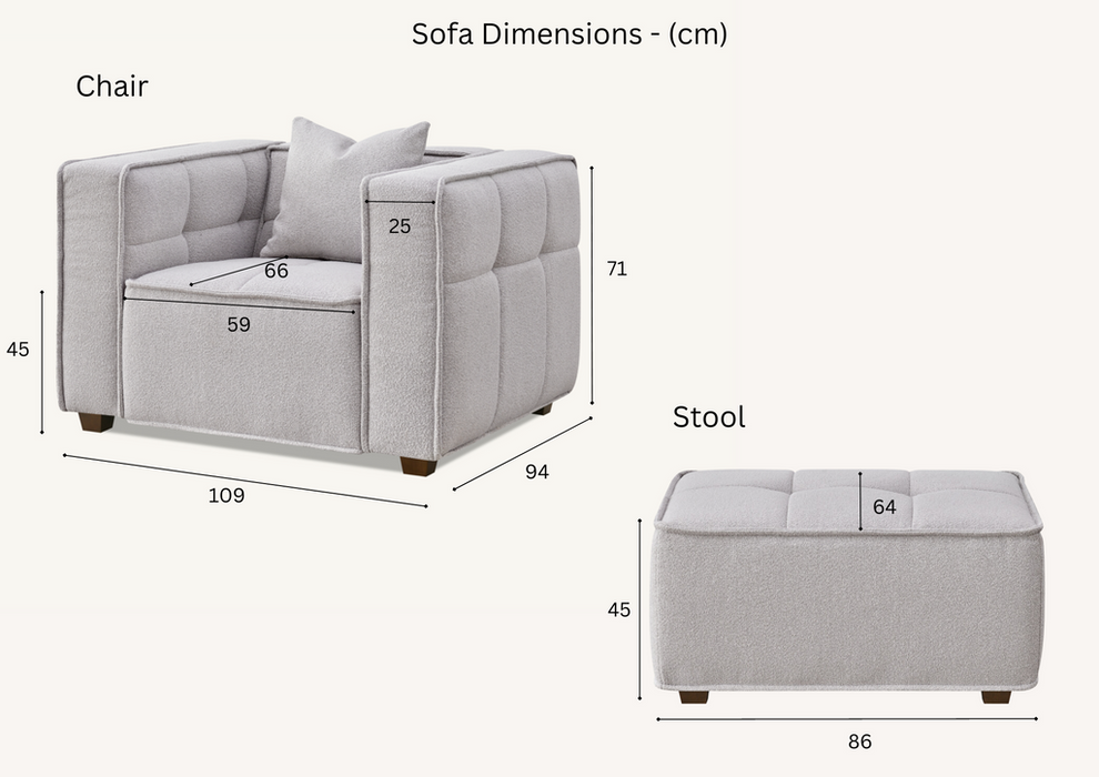 Aluxo Murray Sofa Range In Putty Boucle Fabric 3 Seater