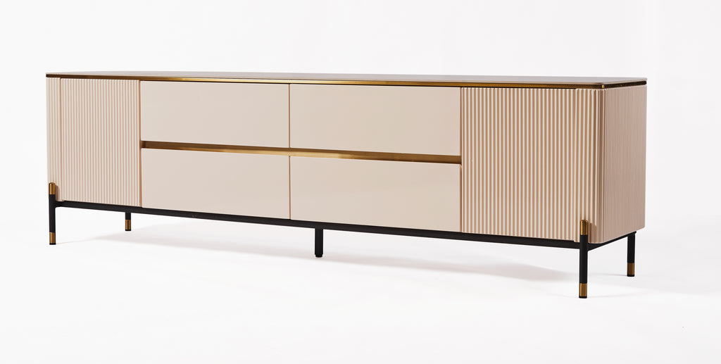 Bella Ribbed Furniture Range Lamp Table - White & Gold
