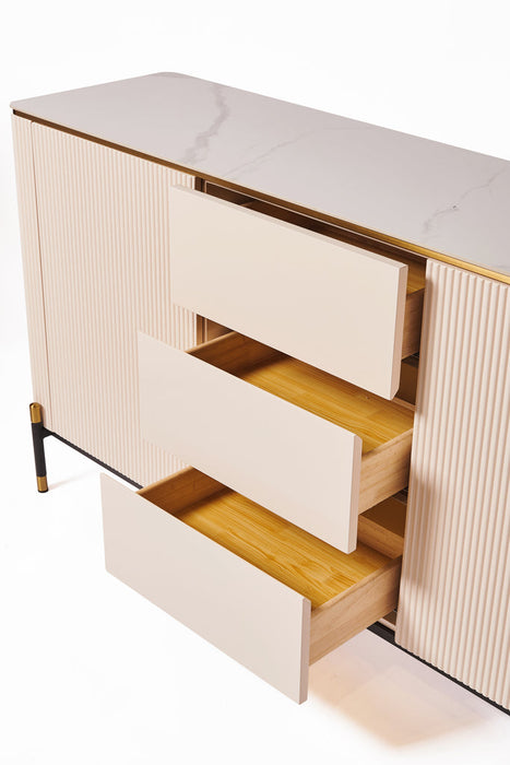 Bella Ribbed Furniture Range Wine Rack - White & Gold
