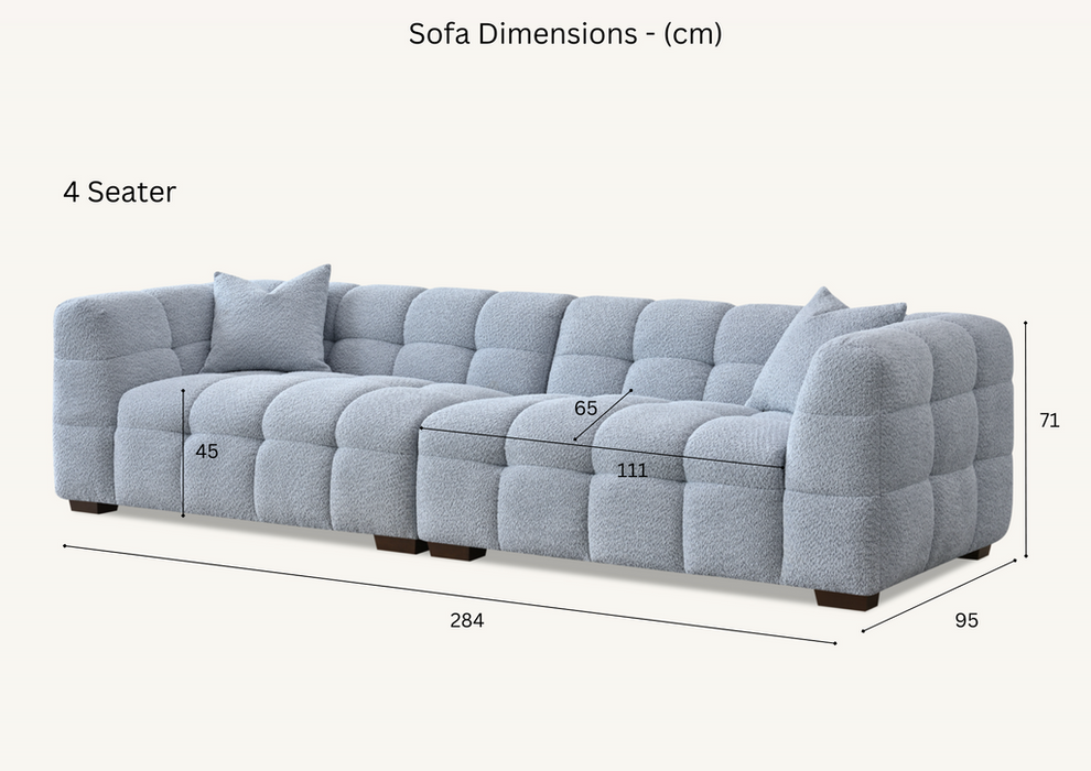 Aluxo Tribeca Sofa Range In Pearl Boucle Fabric 4 Seater