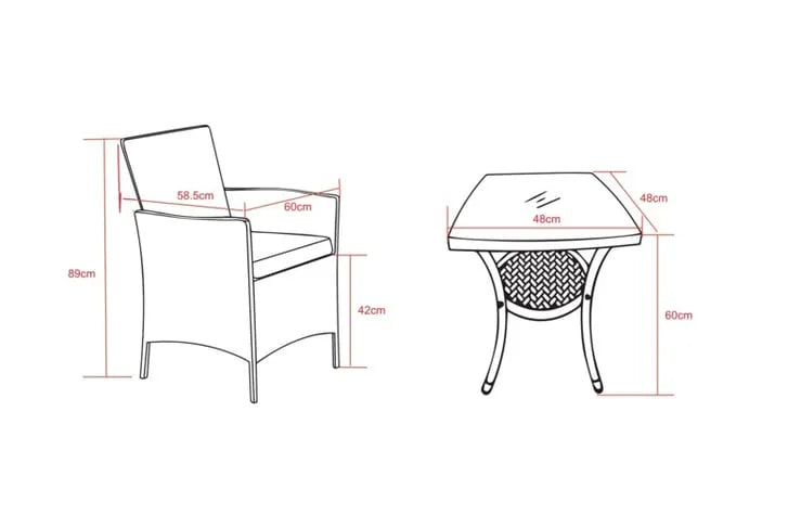 3 Piece Rattan Bistro Set