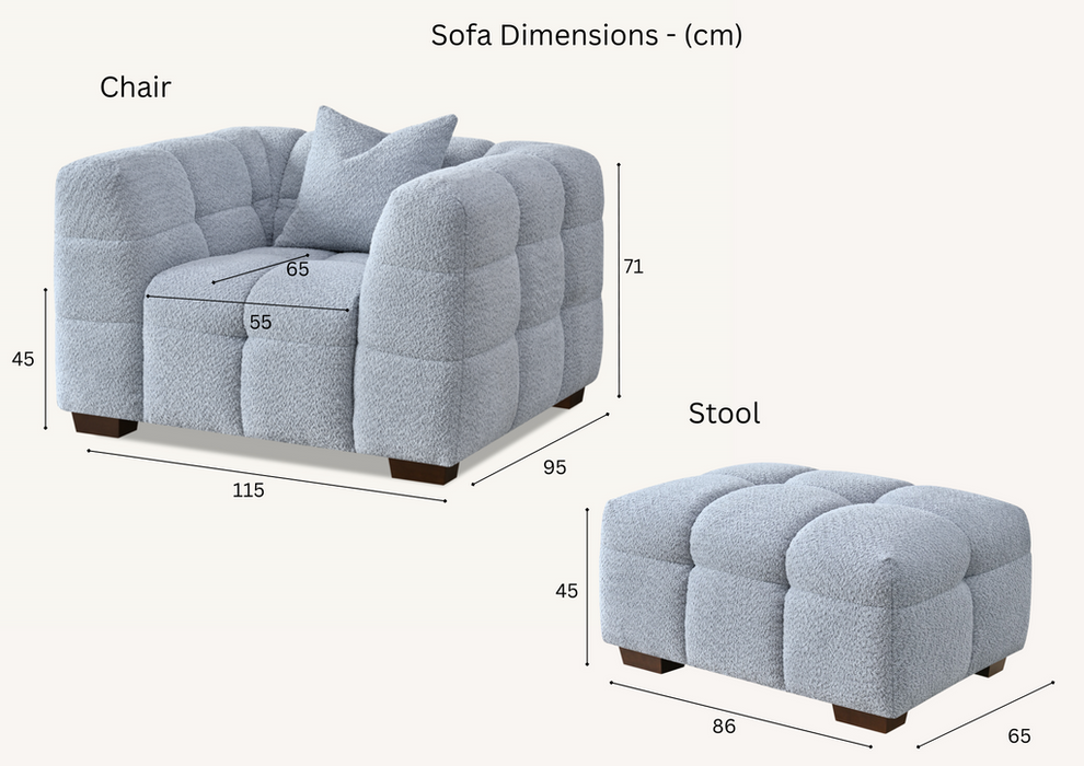 Aluxo Tribeca Sofa Range In Pearl Boucle Fabric 3 Seater