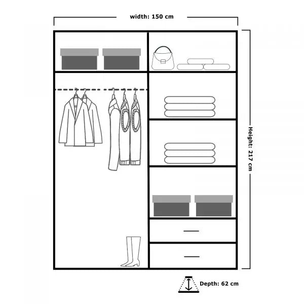 QUEEN GREY WARDROBE 150cm/200cm