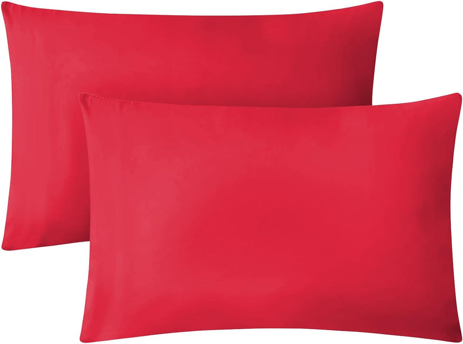Pillow Cases 2 Pack Standard Size Polyester Cotton Pillow Cover with Envelop Closure Wrinkle Fade Resistant Pillowcases Machine Washable (Red, 50 X 75 Cm | Pack of 2)