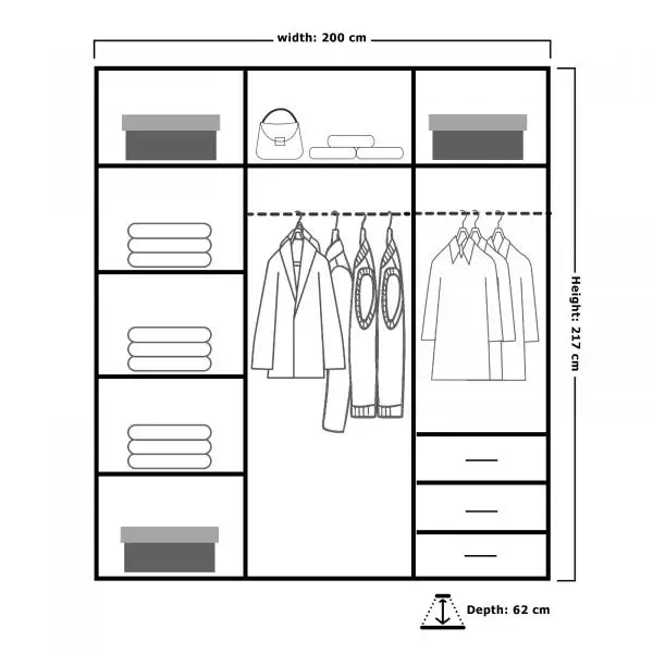 QUEEN GREY WARDROBE 150cm/200cm