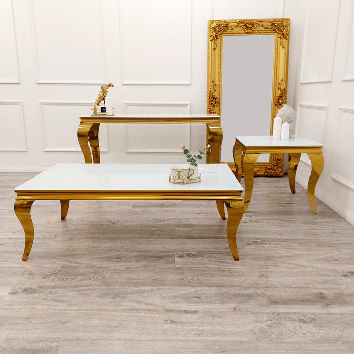 Louis Gold Coffee Table With White Glass Top