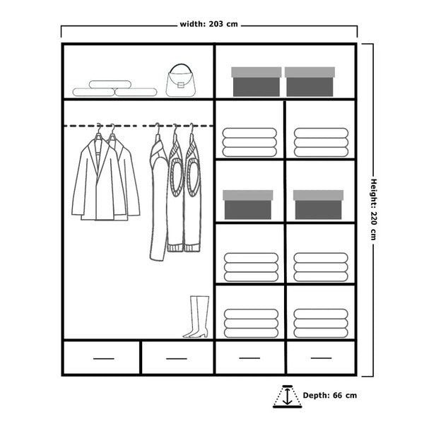 SYDNEY HIGH GLOSS GREY/GOLD WARDROBE 203cm/253cm
