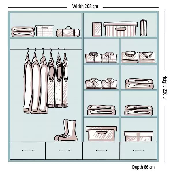SYCYLIA HIGH GLOSS GREY WARDROBE 150/208/255CM