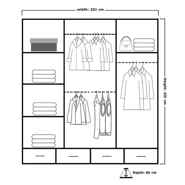 SYDNEY HIGH GLOSS BLACK/GOLD WARDROBE 203cm/253cm