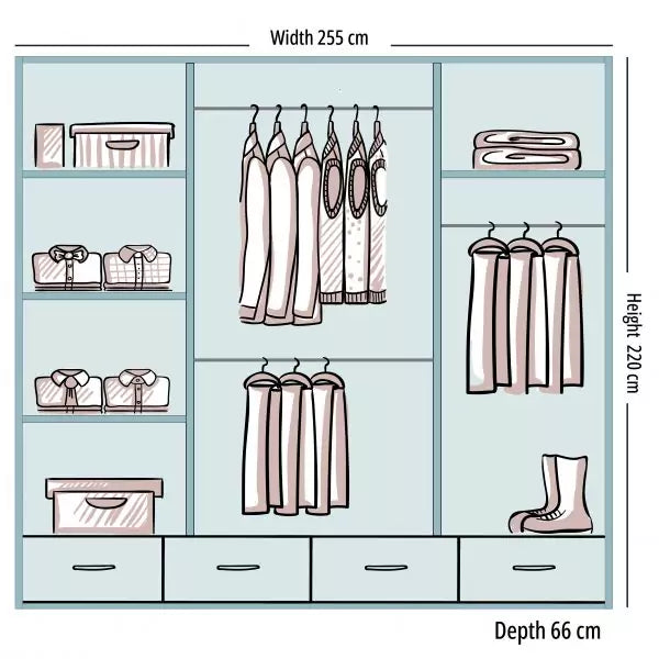 SYCYLIA HIGH GLOSS GREY WARDROBE 150/208/255CM