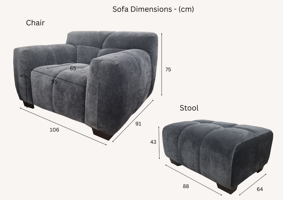 Aluxo Harlem Sofa Range In Steel Velvet 1 Seater