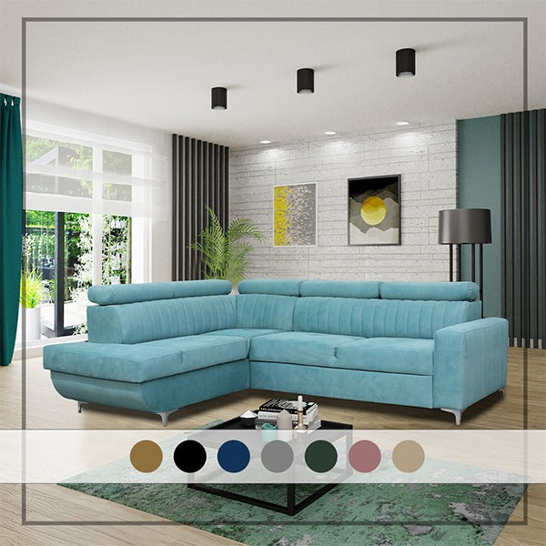 Houston Sky Blue Corner Sofa Bed