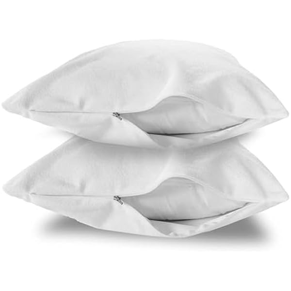 Terry Towel 100% Waterproof Pillow Protectors 2 Pack Zipper Closure Breathable Soft Waterproof Pillowcases Microfiber Pillow Cover Protector