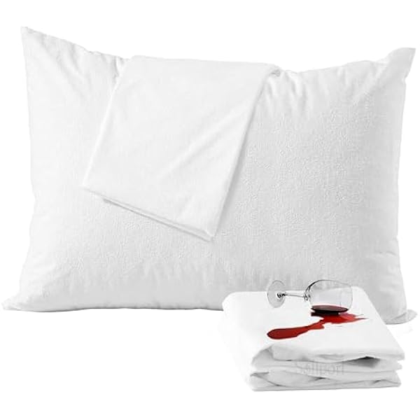 Terry Towel 100% Waterproof Pillow Protectors 2 Pack Zipper Closure Breathable Soft Waterproof Pillowcases Microfiber Pillow Cover Protector