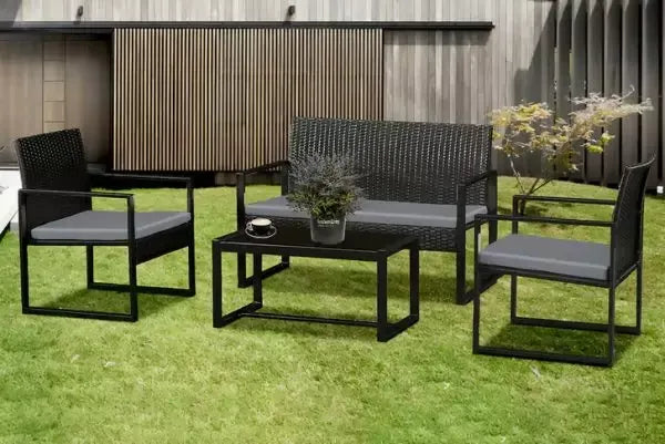 4 Seater Black Frame Rattan Garden Furniture Set