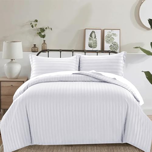 4 Piece Duvet Cover Set Stripes Satin Quilt Cover Bedding Set with Pillowcase and Extra Fitted Sheet Included Machine Wash Hotel Quality