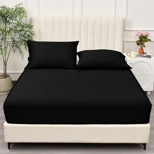 Brushed Microfiber Fitted Sheet 30 Cm Deep Pocket Easy Care Bed Sheet Ultra Soft Bottom Sheet Shrinkage & Fade Resistant