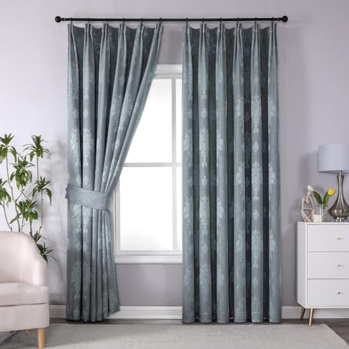 Curtains for Living Room Pencil Pleat Jacquard Curtains Fully Lined Modern Panels for Bedroom with 2 Free Tie Backs