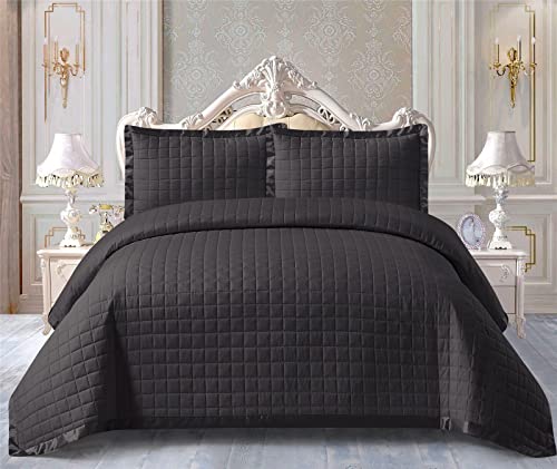 Quilted Bedspread Throw + Matching Pillow Shams for Bedroom Dacor Coverlets Embossed Quilt Bedding Set Bed Throw Embroidered
