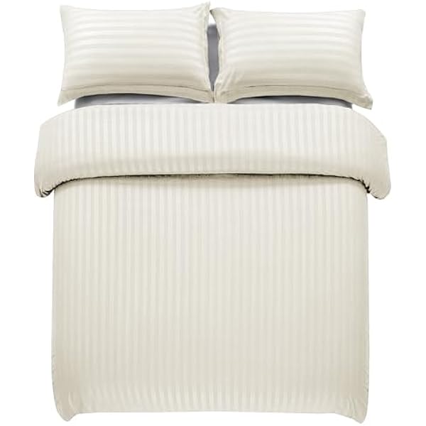 4 Piece Duvet Cover Set Stripes Satin Quilt Cover Bedding Set with Pillowcase and Extra Fitted Sheet Included Machine Wash Hotel Quality