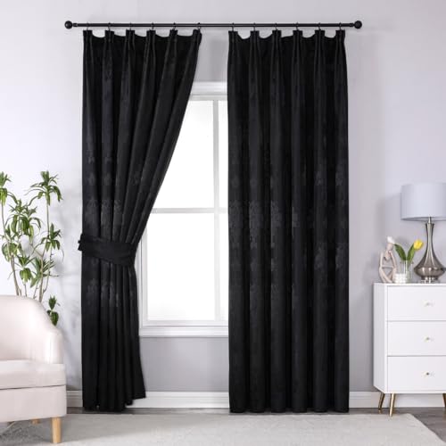 Curtains for Living Room Pencil Pleat Jacquard Curtains Fully Lined Modern Panels for Bedroom with 2 Free Tie Backs