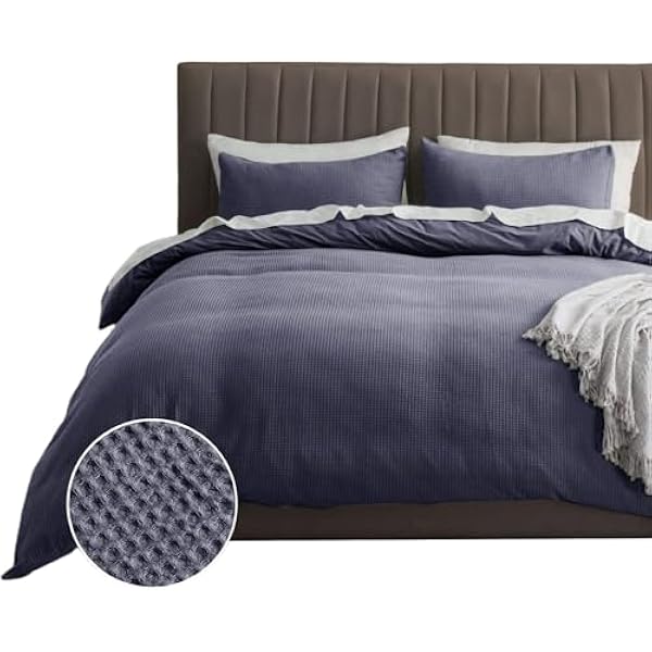 100% Cotton Duvet Cover Set 3 Piece Quilt Cover Bedding Set with 2 Pillow Cases Waffle Bedding Quilt Cover Set Anti Allergic Machine Washable