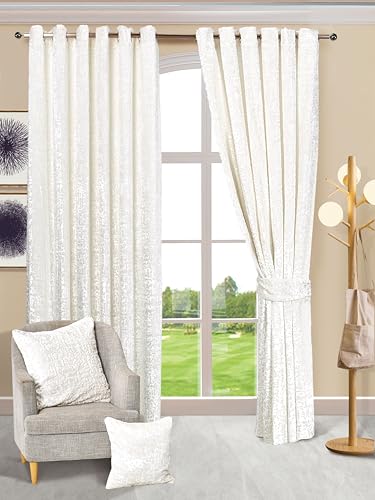 Velvet Curtains Luxury Eyelet Ring Top Plush Curtains for Living Room, Bed Room, Home & Office Window Pair Panel with 2 Tie Backs