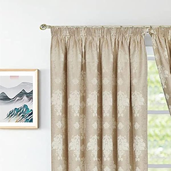 Curtains for Living Room Pencil Pleat Jacquard Curtains Fully Lined Modern Panels for Bedroom with 2 Free Tie Backs