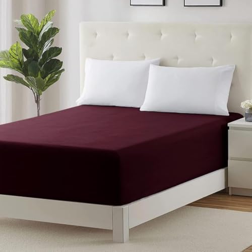 Extra Deep 30Cm Plain Fitted Sheet, Elastic Pocket Breathable Soft Polyester Cotton Bed sheet Machine Washable Fade Resistant