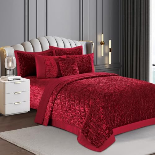 Luxury 3 Piece Quilted Plush Velvet Bedspread Bedding Set Ultra Soft Crushed Velvet Bedspread Comforter Bed Throw with 2 Pillow Cases