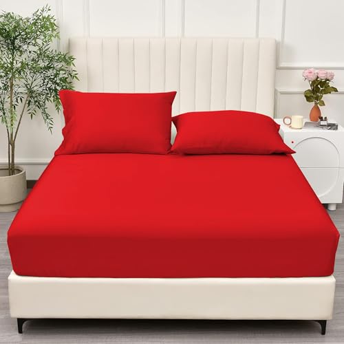 Brushed Microfiber Fitted Sheet 30 Cm Deep Pocket Easy Care Bed Sheet Ultra Soft Bottom Sheet Shrinkage & Fade Resistant