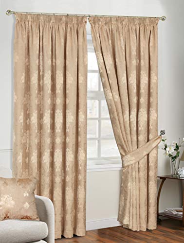 Curtains for Living Room Pencil Pleat Jacquard Curtains Fully Lined Modern Panels for Bedroom with 2 Free Tie Backs