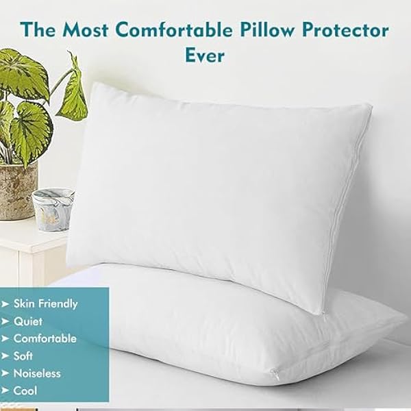 Terry Towel 100% Waterproof Pillow Protectors 2 Pack Zipper Closure Breathable Soft Waterproof Pillowcases Microfiber Pillow Cover Protector