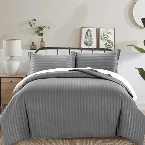 4 Piece Duvet Cover Set Stripes Satin Quilt Cover Bedding Set with Pillowcase and Extra Fitted Sheet Included Machine Wash Hotel Quality