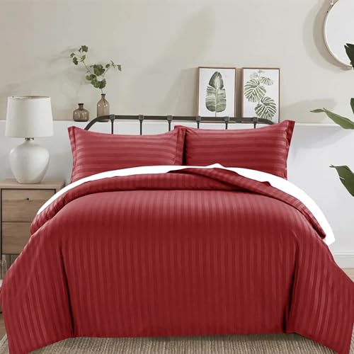 4 Piece Duvet Cover Set Stripes Satin Quilt Cover Bedding Set with Pillowcase and Extra Fitted Sheet Included Machine Wash Hotel Quality