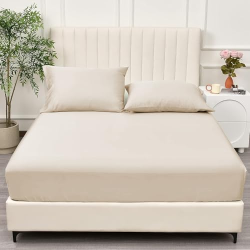 Brushed Microfiber Fitted Sheet 30 Cm Deep Pocket Easy Care Bed Sheet Ultra Soft Bottom Sheet Shrinkage & Fade Resistant