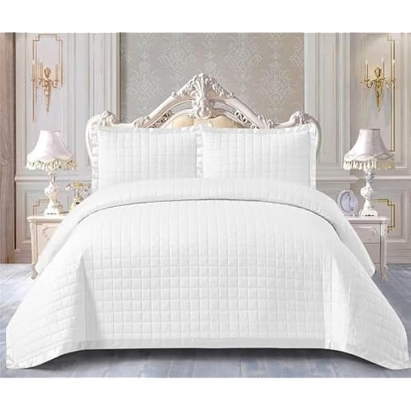 Quilted Bedspread Throw + Matching Pillow Shams for Bedroom Dacor Coverlets Embossed Quilt Bedding Set Bed Throw Embroidered