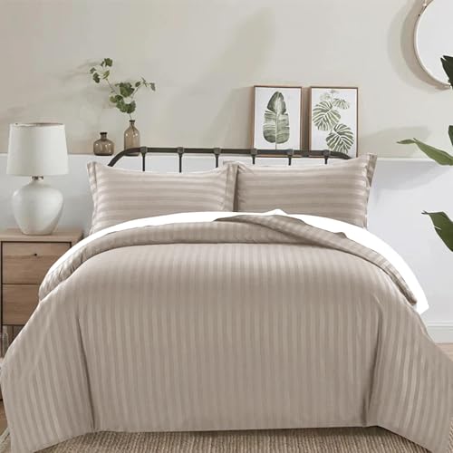 4 Piece Duvet Cover Set Stripes Satin Quilt Cover Bedding Set with Pillowcase and Extra Fitted Sheet Included Machine Wash Hotel Quality