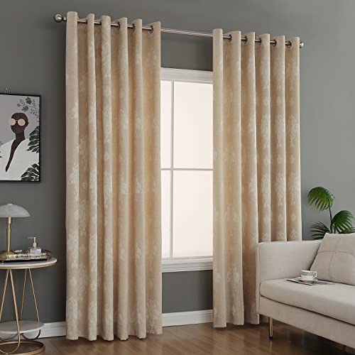 Curtains for Living Room Ring Top Jacquard Curtains Fully Lined Modern Panels Eyelet Curtains for Bedroom with 2 Free Tie Backs