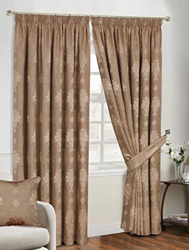 Curtains for Living Room Pencil Pleat Jacquard Curtains Fully Lined Modern Panels for Bedroom with 2 Free Tie Backs